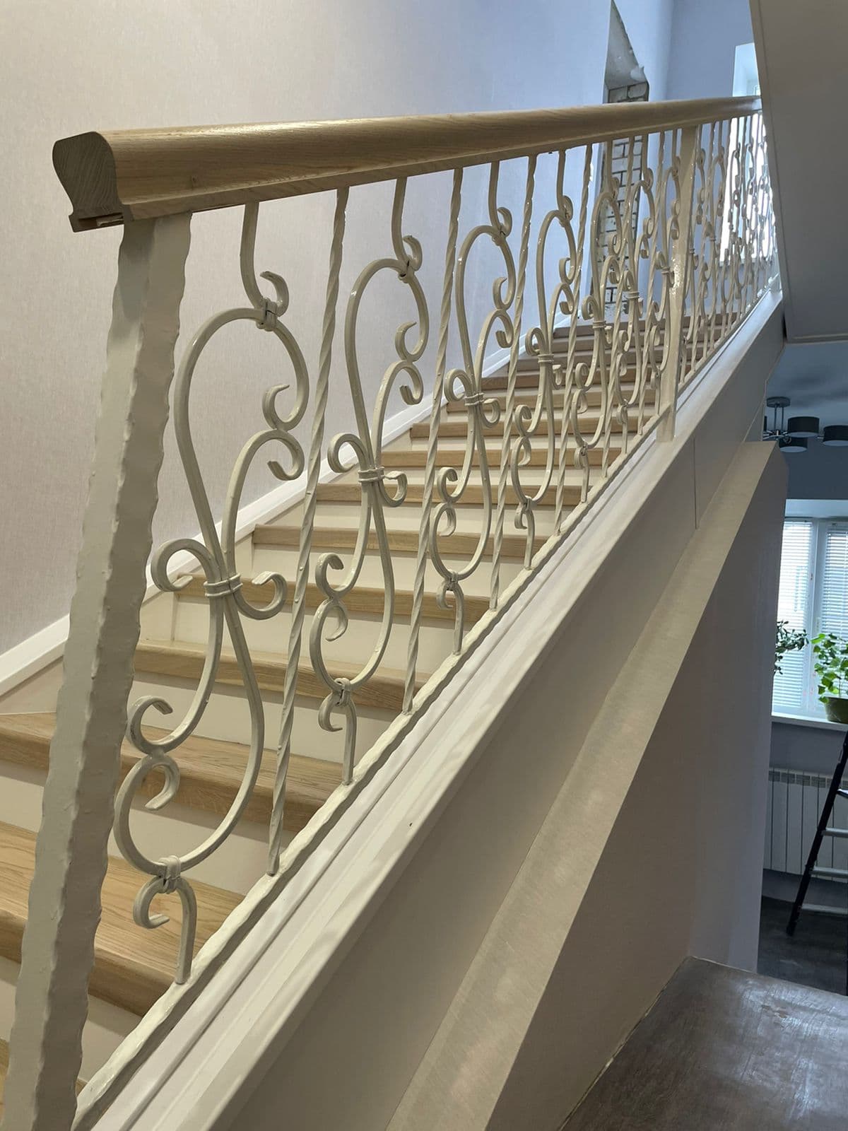 Длинные поручни по ковке на первом марше лестницы