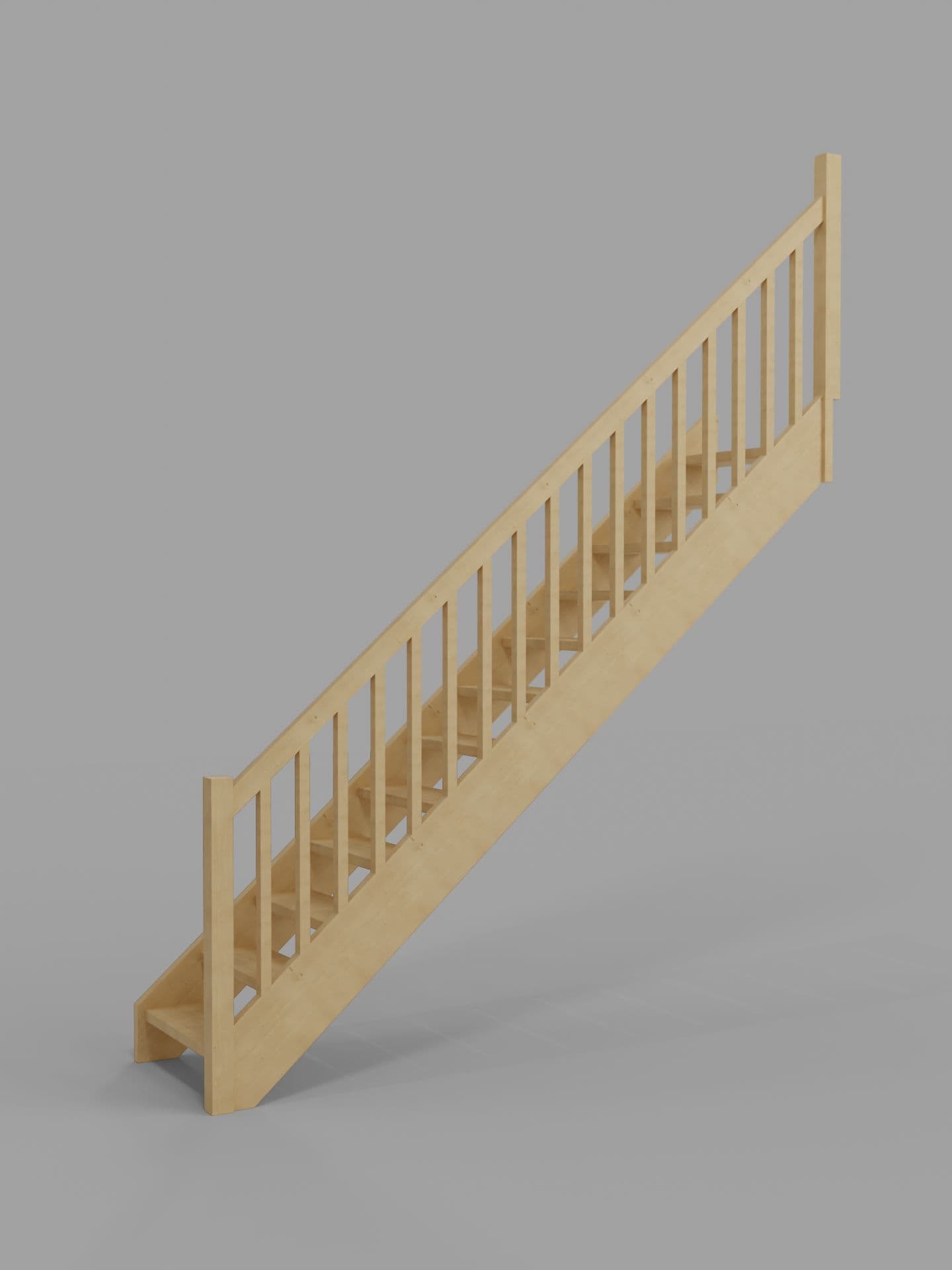 Прямая лестница без покраски вид с первого этажа со стороны ограждения