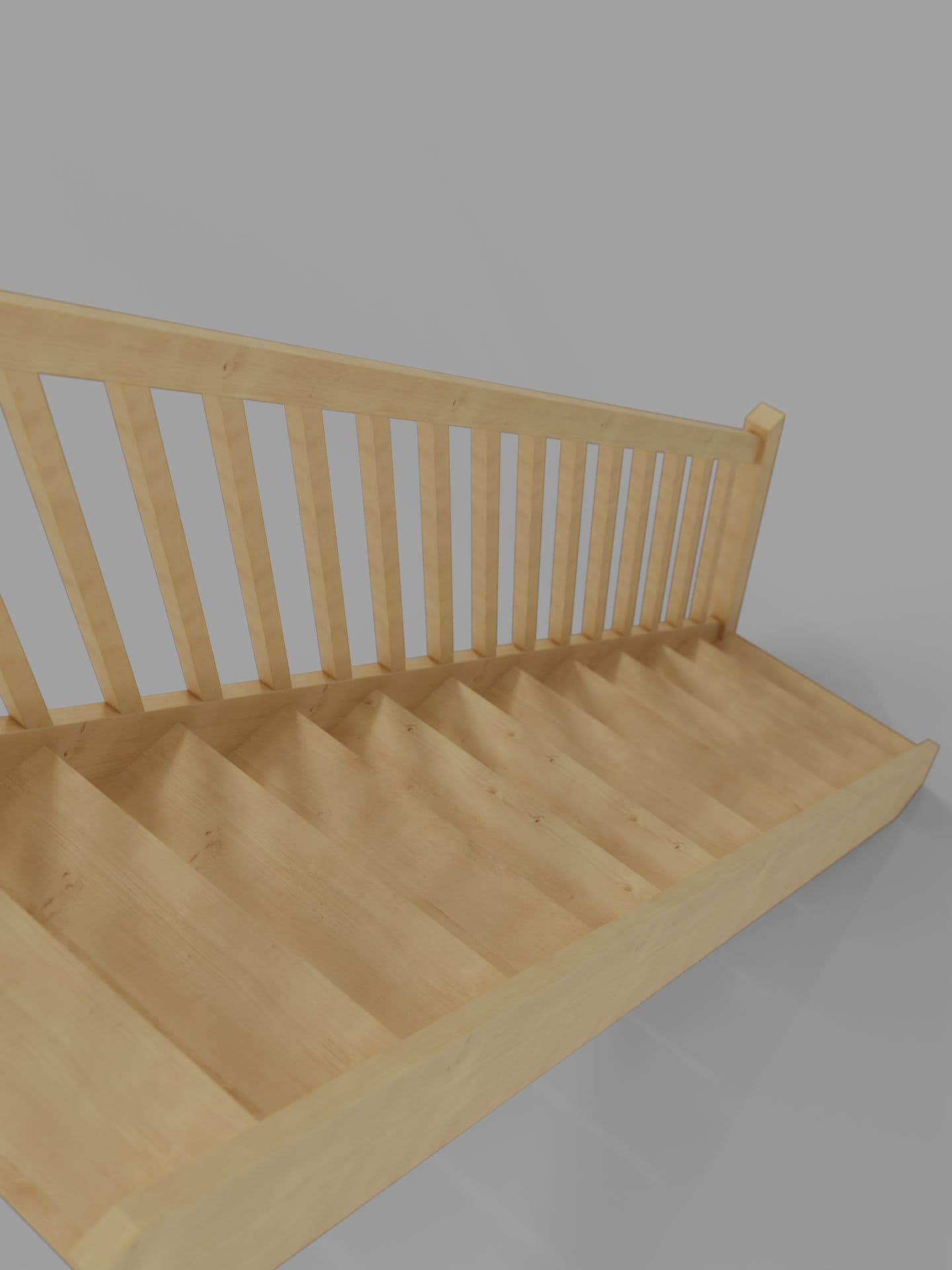 Прямая лестница без покраски с деревянным ограждением